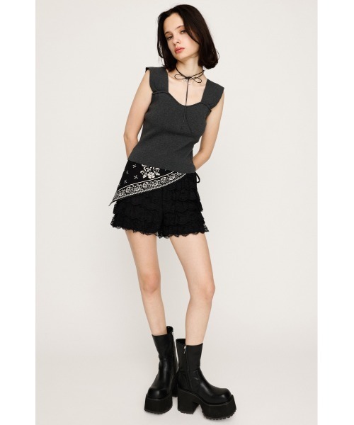 SLY(スライ)の「SQUARE NECK KNIT TANK スクエアネック ニット タンク サマーニット 夏服 ノースリーブトップス(タンクトップ・レディース・オフホワイト/杢グレー/ブラック/バーガンディー・FREE)」の12枚目の写真