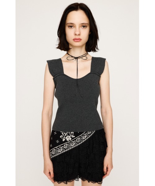 SLY(スライ)の「SQUARE NECK KNIT TANK スクエアネック ニット タンク サマーニット 夏服 ノースリーブトップス(タンクトップ・レディース・オフホワイト/杢グレー/ブラック/バーガンディー・FREE)」の13枚目の写真