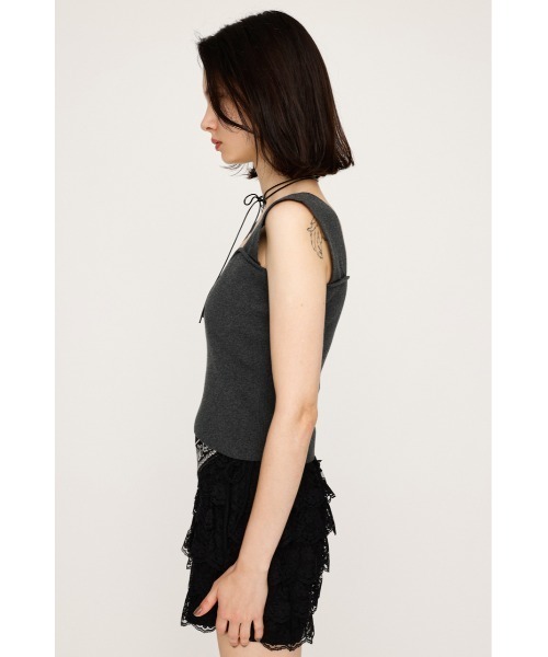 SLY(スライ)の「SQUARE NECK KNIT TANK スクエアネック ニット タンク サマーニット 夏服 ノースリーブトップス(タンクトップ・レディース・オフホワイト/杢グレー/ブラック/バーガンディー・FREE)」の14枚目の写真