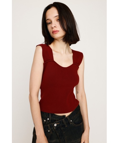 SLY(スライ)の「SQUARE NECK KNIT TANK スクエアネック ニット タンク サマーニット 夏服 ノースリーブトップス(タンクトップ・レディース・オフホワイト/杢グレー/ブラック/バーガンディー・FREE)」の18枚目の写真