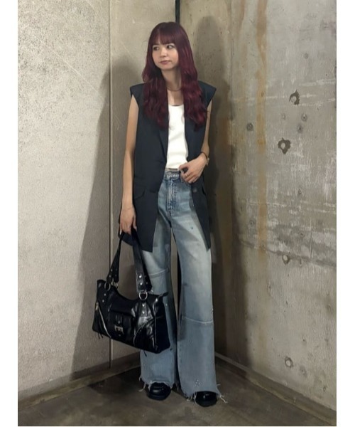 SLY(スライ)の「SQUARE NECK KNIT TANK スクエアネック ニット タンク サマーニット 夏服 ノースリーブトップス(タンクトップ・レディース・オフホワイト/杢グレー/ブラック/バーガンディー・FREE)」の22枚目の写真