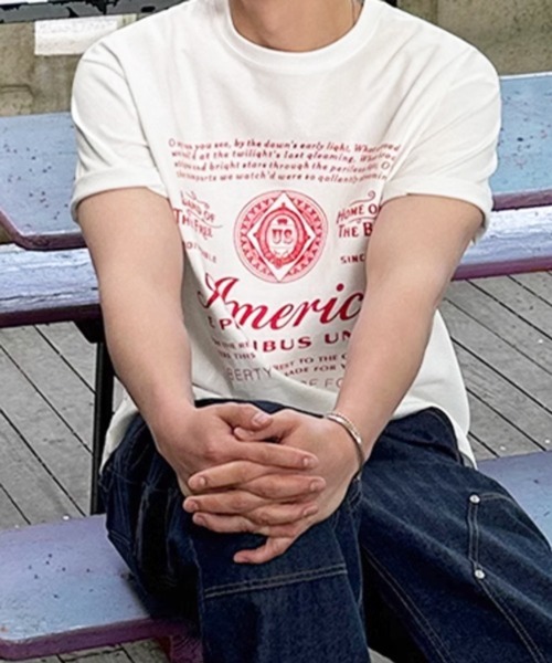 NOWLE(ノウル)の「【NOWLE】アメリカンフラッグ モチーフ 半袖 Tシャツ(Tシャツ/カットソー・メンズ・ワインレッド/ホワイト・X-LARGE/LARGE/MEDIUM)」の5枚目の写真