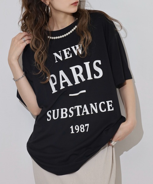 Anna Nicola(アンナニコラ)の「Anna Nicola パール付き半袖ロゴTシャツ(Tシャツ/カットソー・レディース・グレー/ブラック/オフホワイト・38)」の3枚目の写真