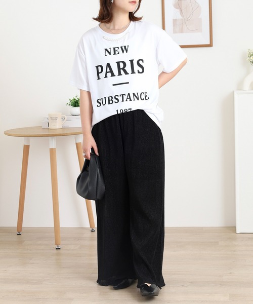 Anna Nicola(アンナニコラ)の「Anna Nicola パール付き半袖ロゴTシャツ(Tシャツ/カットソー・レディース・グレー/ブラック/オフホワイト・38)」の7枚目の写真