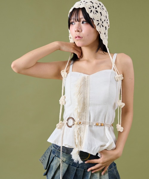 dispark（ディスパーク）の「DISPARK/エスニックイレヘムキャミ（キャミソール・レディース・アイボリー/カーキ・FREE）」の2枚目の写真