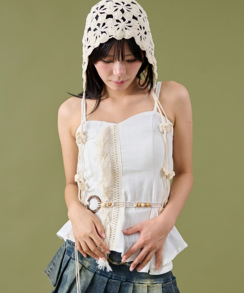dispark（ディスパーク）の「DISPARK/エスニックイレヘムキャミ（キャミソール・レディース・アイボリー/カーキ・FREE）」の4枚目の写真