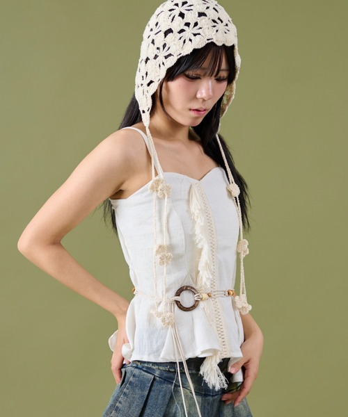 dispark（ディスパーク）の「DISPARK/エスニックイレヘムキャミ（キャミソール・レディース・アイボリー/カーキ・FREE）」の6枚目の写真