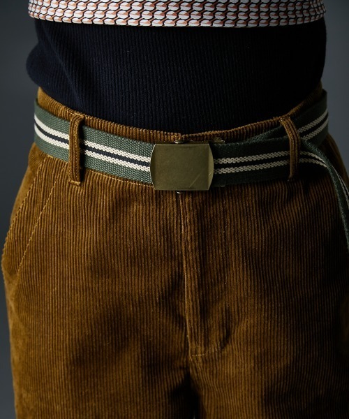 GEVS.(ジェイヴィス)の「ストライプテープガチャベルト<大きいサイズ有>GEVS.(ベルト・レディース・カーキ/ブラック・1/2)」の1枚目の写真