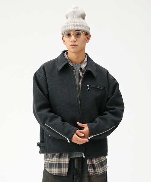 BEAMS（ビームス）の「リラックスフィット フリースメルトン シングル ライダースジャケット（ブルゾン・メンズ・ブラック/チャコールグレー・S/M/L/XL）」の9枚目の写真