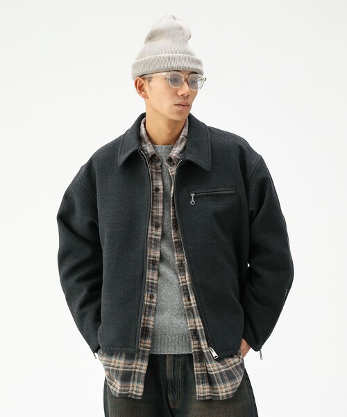 BEAMS（ビームス）の「リラックスフィット フリースメルトン シングル ライダースジャケット（ブルゾン・メンズ・ブラック/チャコールグレー・S/M/L/XL）」の10枚目の写真