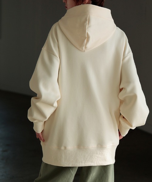 HUG.U(ハグユー)の「アシメジップパーカー(パーカー・レディース・アイボリー/カーキ/ブラック/ライトグレー/ブラウン・FREE)」の11枚目の写真