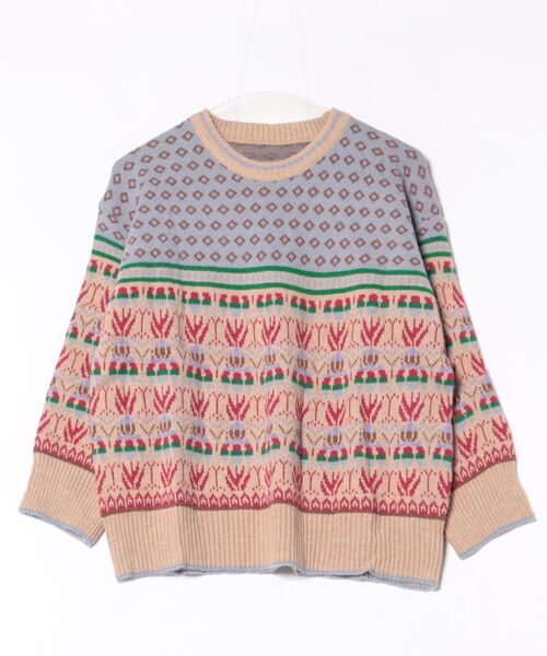 Lace Ladies(レースレディース)の「クルーネック ジャガード柄 長袖 ニット プルオーバー(ニット/セーター・レディース・ブルー/ピンク・FREE)」の5枚目の写真