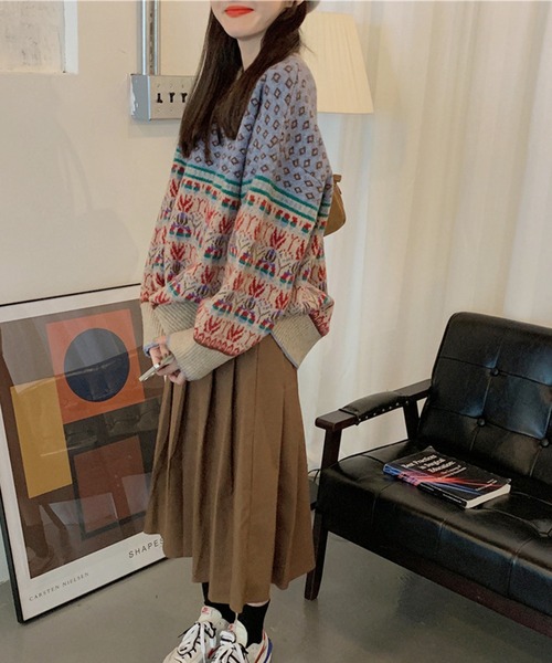Lace Ladies(レースレディース)の「クルーネック ジャガード柄 長袖 ニット プルオーバー(ニット/セーター・レディース・ブルー/ピンク・FREE)」の10枚目の写真