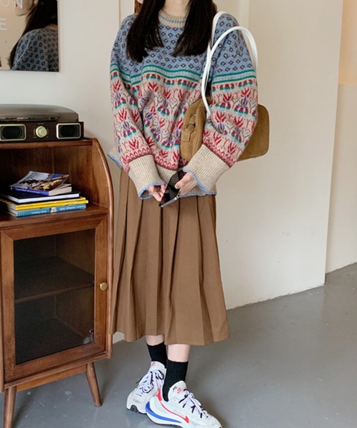 Lace Ladies(レースレディース)の「クルーネック ジャガード柄 長袖 ニット プルオーバー(ニット/セーター・レディース・ブルー/ピンク・FREE)」の11枚目の写真