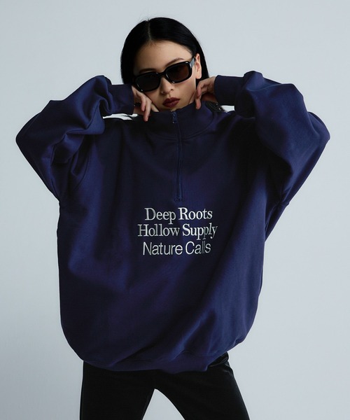 JEANASIS(ジーナシス)の「【Les Fleurs】ロゴハーフZIPスウェット/599001(スウェット・レディース・ブラック/グリーン/グレー/ネイビー・FREE)」の1枚目の写真