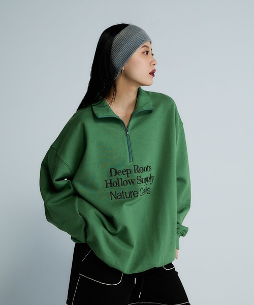 JEANASIS(ジーナシス)の「【Les Fleurs】ロゴハーフZIPスウェット/599001(スウェット・レディース・ブラック/グリーン/グレー/ネイビー・FREE)」の4枚目の写真