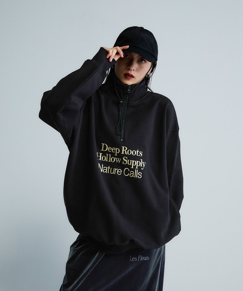 セール】【Les Fleurs】ロゴハーフZIPスウェット/599001（スウェット