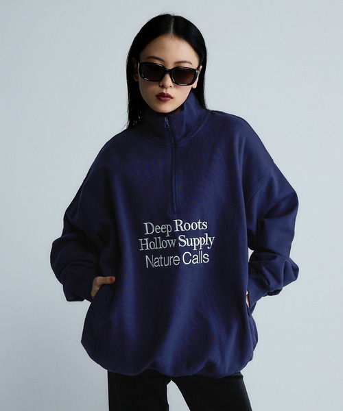 JEANASIS(ジーナシス)の「【Les Fleurs】ロゴハーフZIPスウェット/599001(スウェット・レディース・ブラック/グリーン/グレー/ネイビー・FREE)」の6枚目の写真