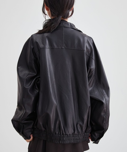 Lace Ladies（レースレディース）の「パッチポケット付き レザー調 ジップアップ ミドル ブルゾン（ブルゾン・レディース・ブラック/ブラウン・FREE）」の18枚目の写真
