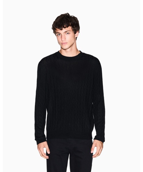 ARMANI EXCHANGE(アルマーニエクスチェンジ)の「【A|X アルマーニ エクスチェンジ】オールオーバージャカードロゴ ニットプルオーバー(ニット/セーター・メンズ・ブラック・X-SMALL/X-LARGE/LARGE/MEDIUM/SMALL)」の1枚目の写真
