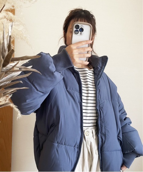 セール】オーバーサイズ ショート丈 リブ付き ボリューム衿 エコダウン