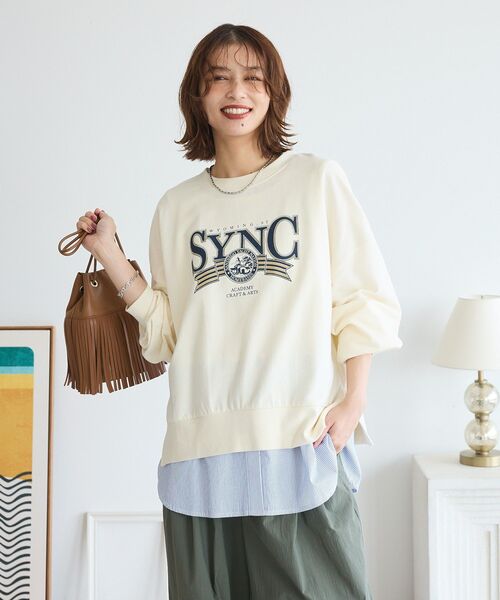 Green　Parks（グリーンパークス）の「アソートカレッジロゴ裏毛プルオーバー（スウェット・レディース・チャコールグレー/ホワイト系その他2/ネイビー/ベージュ・FREE）」の5枚目の写真