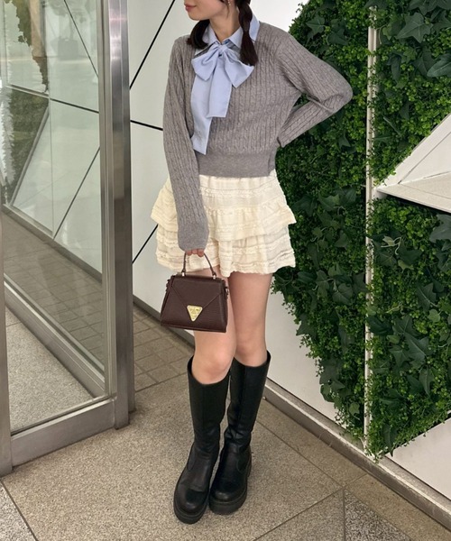 continuer de NICE CLAUP（コンティニューデナイスクラップ）の「リボンタイケーブルニットプルオーバー（ニット/セーター・レディース・トップグレー/ボルドー/ネイビー/アイボリー/ブルー系その他/ホワイト系その他・FREE）」の18枚目の写真