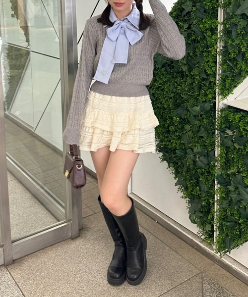 continuer de NICE CLAUP（コンティニューデナイスクラップ）の「リボンタイケーブルニットプルオーバー（ニット/セーター・レディース・トップグレー/ボルドー/ネイビー/アイボリー/ブルー系その他/ホワイト系その他・FREE）」の20枚目の写真