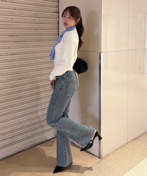 continuer de NICE CLAUP（コンティニューデナイスクラップ）の「リボンタイケーブルニットプルオーバー（ニット/セーター・レディース・トップグレー/ボルドー/ネイビー/アイボリー/ブルー系その他/ホワイト系その他・FREE）」の10枚目の写真