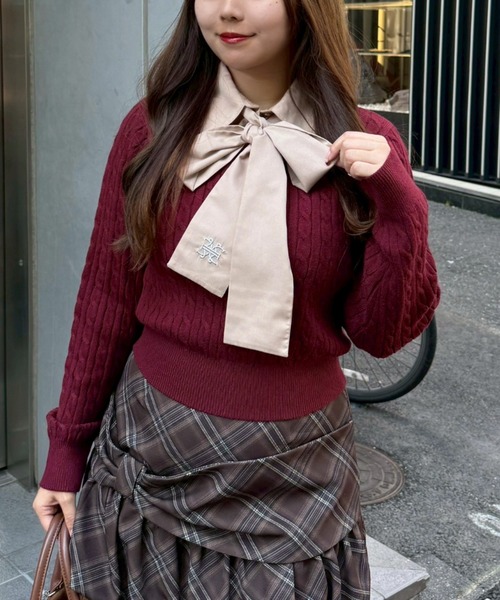 continuer de NICE CLAUP（コンティニューデナイスクラップ）の「リボンタイケーブルニットプルオーバー（ニット/セーター・レディース・トップグレー/ボルドー/ネイビー/アイボリー/ブルー系その他/ホワイト系その他・FREE）」の21枚目の写真