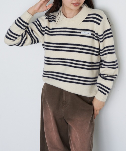 RAY CASSIN（レイカズン）の「ボーダー襟付ニット（ニット/セーター・レディース・ホワイト/ワインレッド/グレー・FREE）」の11枚目の写真