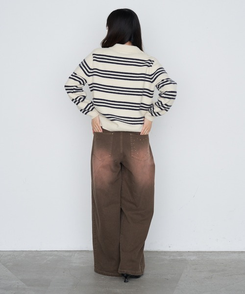 RAY CASSIN（レイカズン）の「ボーダー襟付ニット（ニット/セーター・レディース・ホワイト/ワインレッド/グレー・FREE）」の13枚目の写真