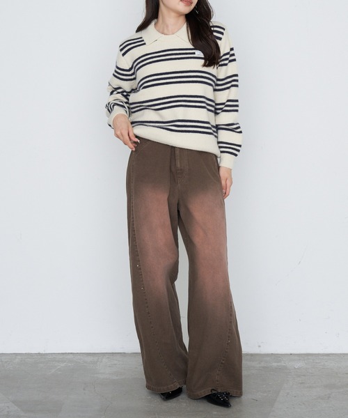 RAY CASSIN（レイカズン）の「ボーダー襟付ニット（ニット/セーター・レディース・ホワイト/ワインレッド/グレー・FREE）」の17枚目の写真