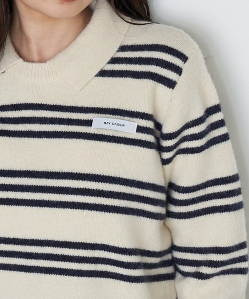RAY CASSIN（レイカズン）の「ボーダー襟付ニット（ニット/セーター・レディース・ホワイト/ワインレッド/グレー・FREE）」の16枚目の写真