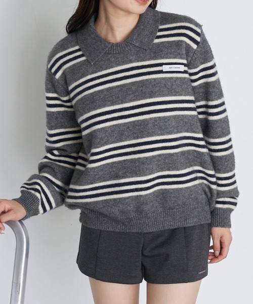 RAY CASSIN（レイカズン）の「ボーダー襟付ニット（ニット/セーター・レディース・ホワイト/ワインレッド/グレー・FREE）」の14枚目の写真