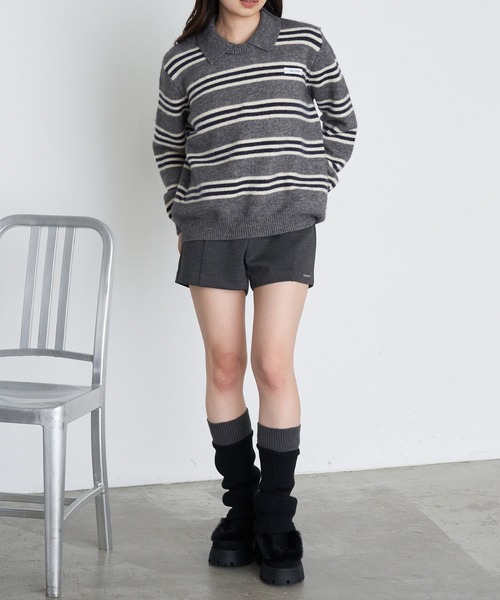 RAY CASSIN（レイカズン）の「ボーダー襟付ニット（ニット/セーター・レディース・ホワイト/ワインレッド/グレー・FREE）」の19枚目の写真