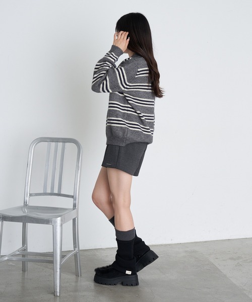 RAY CASSIN（レイカズン）の「ボーダー襟付ニット（ニット/セーター・レディース・ホワイト/ワインレッド/グレー・FREE）」の20枚目の写真