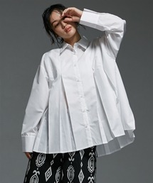 前後プリーツデザイン前ボタン長袖シャツ ［Soiunique］