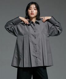 前後プリーツデザイン前ボタン長袖シャツ ［Soiunique］
