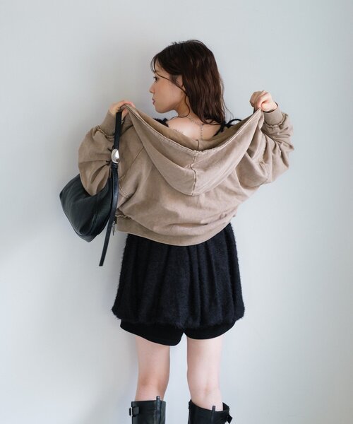 Kastane(カスタネ)の「【S.Mサイズ展開】ダブルZIPスウェットパーカー(パーカー・レディース・ホワイト/カーキ/ブラウン・SMALL/MEDIUM)」の11枚目の写真
