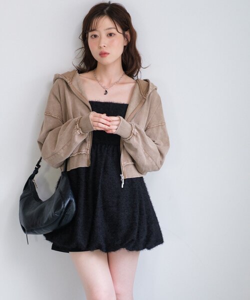 Kastane(カスタネ)の「【S.Mサイズ展開】ダブルZIPスウェットパーカー(パーカー・レディース・ホワイト/カーキ/ブラウン・SMALL/MEDIUM)」の5枚目の写真