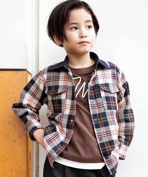 WASK(ワスク)の「配色胸ポケットカルゼチェックシャツ(100~160cm)(シャツ/ブラウス・キッズ・ブルー系その他2・160cm/140cm/150cm)」の1枚目の写真