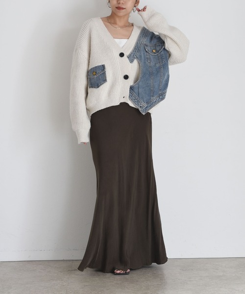 Eimee Law（エイミーロウ）の「デニムドッキングニットカーデ（カーディガン/ボレロ・レディース・チャコールグレー/アイボリー/モカ・FREE）」の12枚目の写真