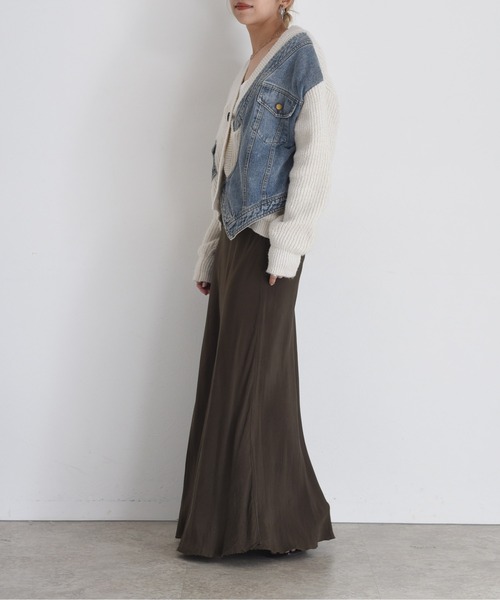 Eimee Law（エイミーロウ）の「デニムドッキングニットカーデ（カーディガン/ボレロ・レディース・チャコールグレー/アイボリー/モカ・FREE）」の13枚目の写真