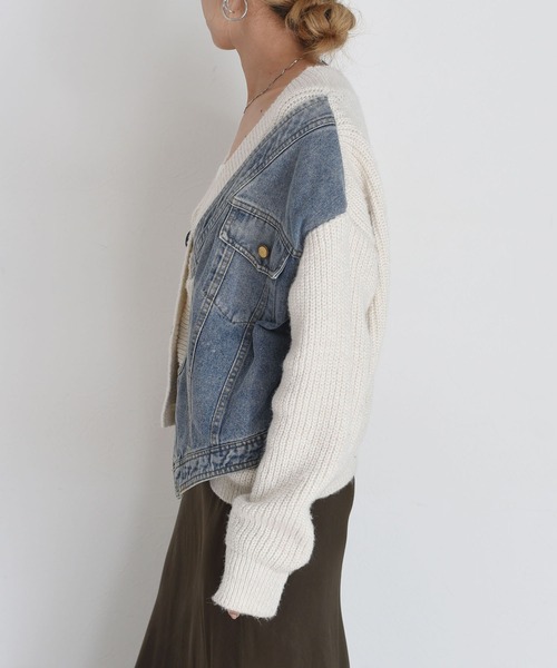 Eimee Law（エイミーロウ）の「デニムドッキングニットカーデ（カーディガン/ボレロ・レディース・チャコールグレー/アイボリー/モカ・FREE）」の16枚目の写真