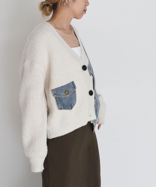 Eimee Law（エイミーロウ）の「デニムドッキングニットカーデ（カーディガン/ボレロ・レディース・チャコールグレー/アイボリー/モカ・FREE）」の18枚目の写真