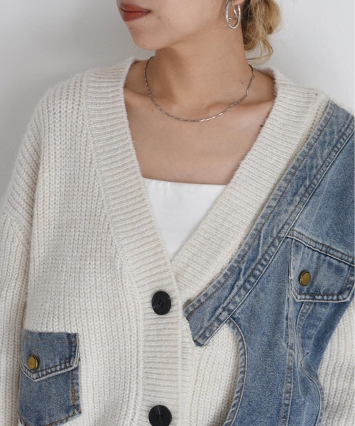 デニムドッキングニットカーデ（カーディガン/ボレロ）｜Eimee