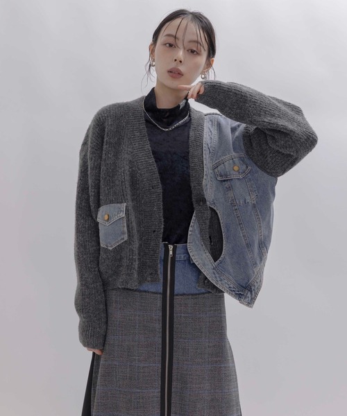 【新品未使用】Eimee Law エイミーロウ　チュール　七分袖カーディガン　M デニムドッキングニットカーデ（カーディガン/ボレロ）｜Eimee Law