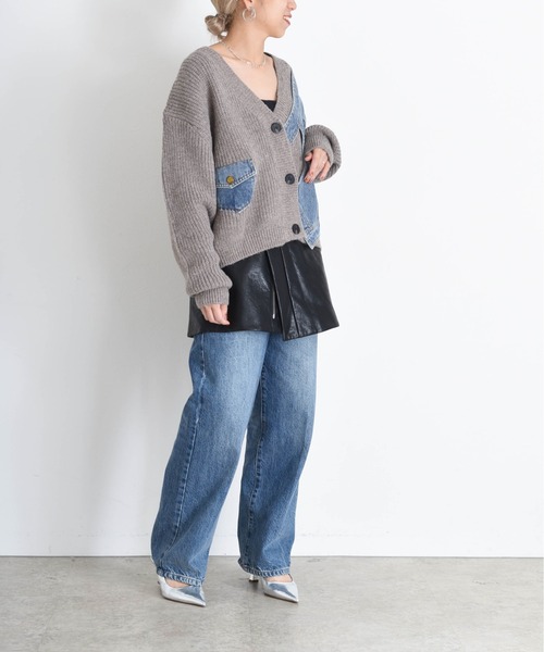 Eimee Law（エイミーロウ）の「デニムドッキングニットカーデ（カーディガン/ボレロ・レディース・チャコールグレー/アイボリー/モカ・FREE）」の6枚目の写真