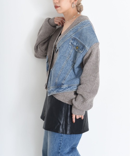 新品未使用■sacai デニム ドッキング ニット カーディガン サイズ1 sacai】定番ドッキングニットカーディガン｜【公式】ブランド古着